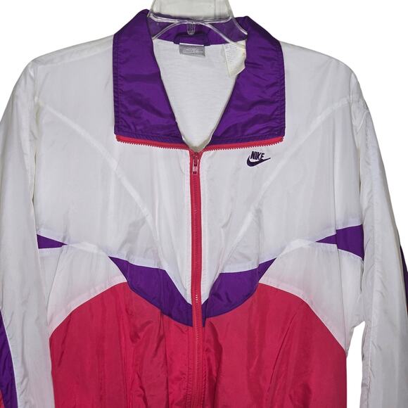 Retro Nike Track Windbreaker White/Purple/Pink Vintage Gray Tag Size Med 90s - Picture 2 of 9